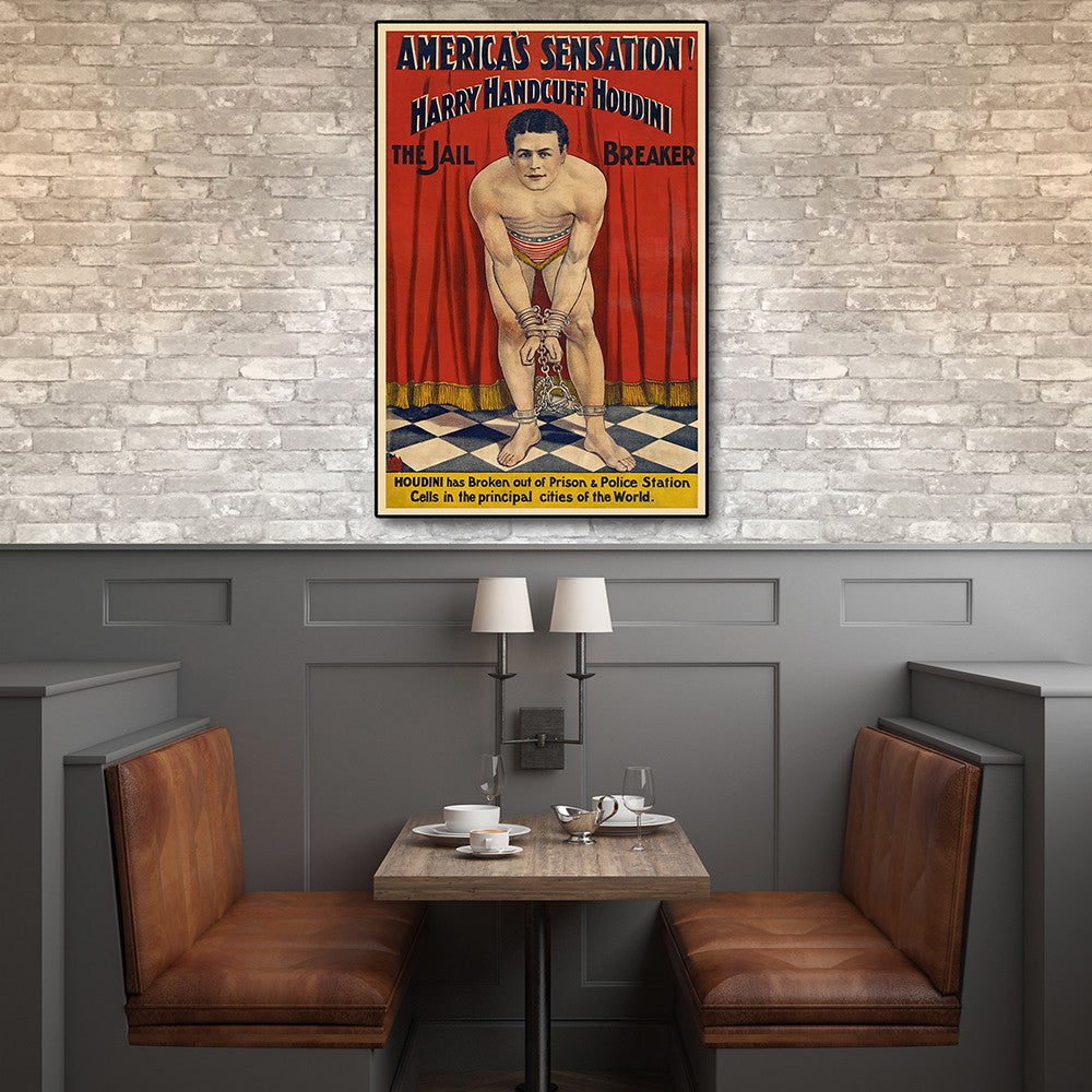 36" X 54" Houdini In Handcuffs Vintage Magic Poster Wall Art