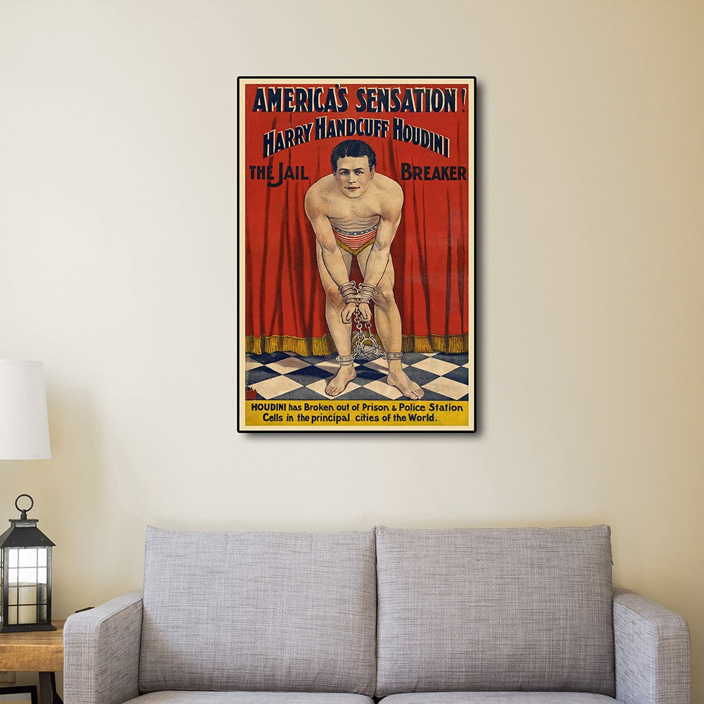 36" X 54" Houdini In Handcuffs Vintage Magic Poster Wall Art