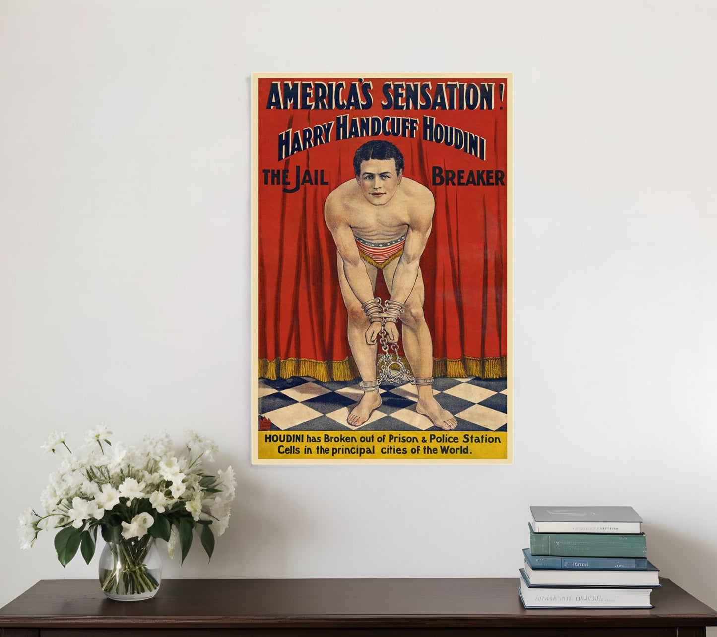 36" X 54" Houdini In Handcuffs Vintage Magic Poster Wall Art