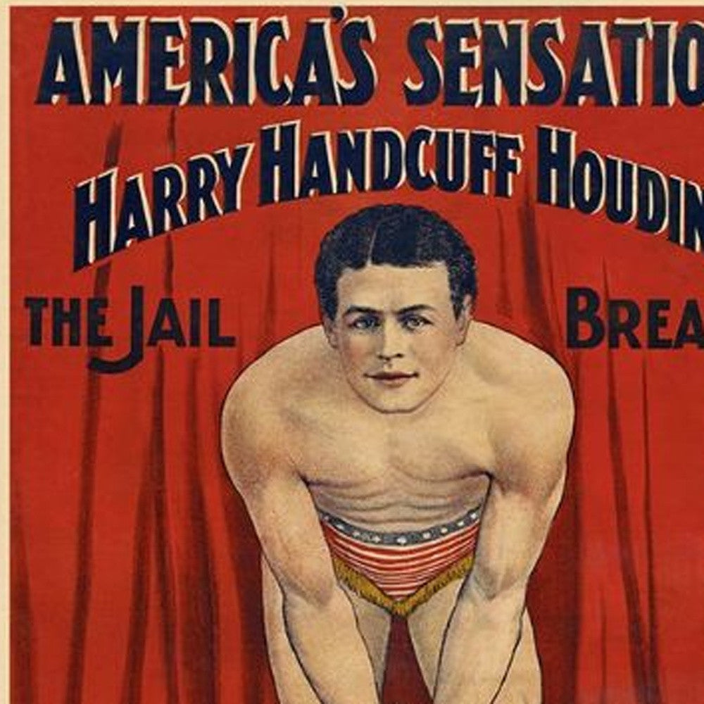 36" X 54" Houdini In Handcuffs Vintage Magic Poster Wall Art