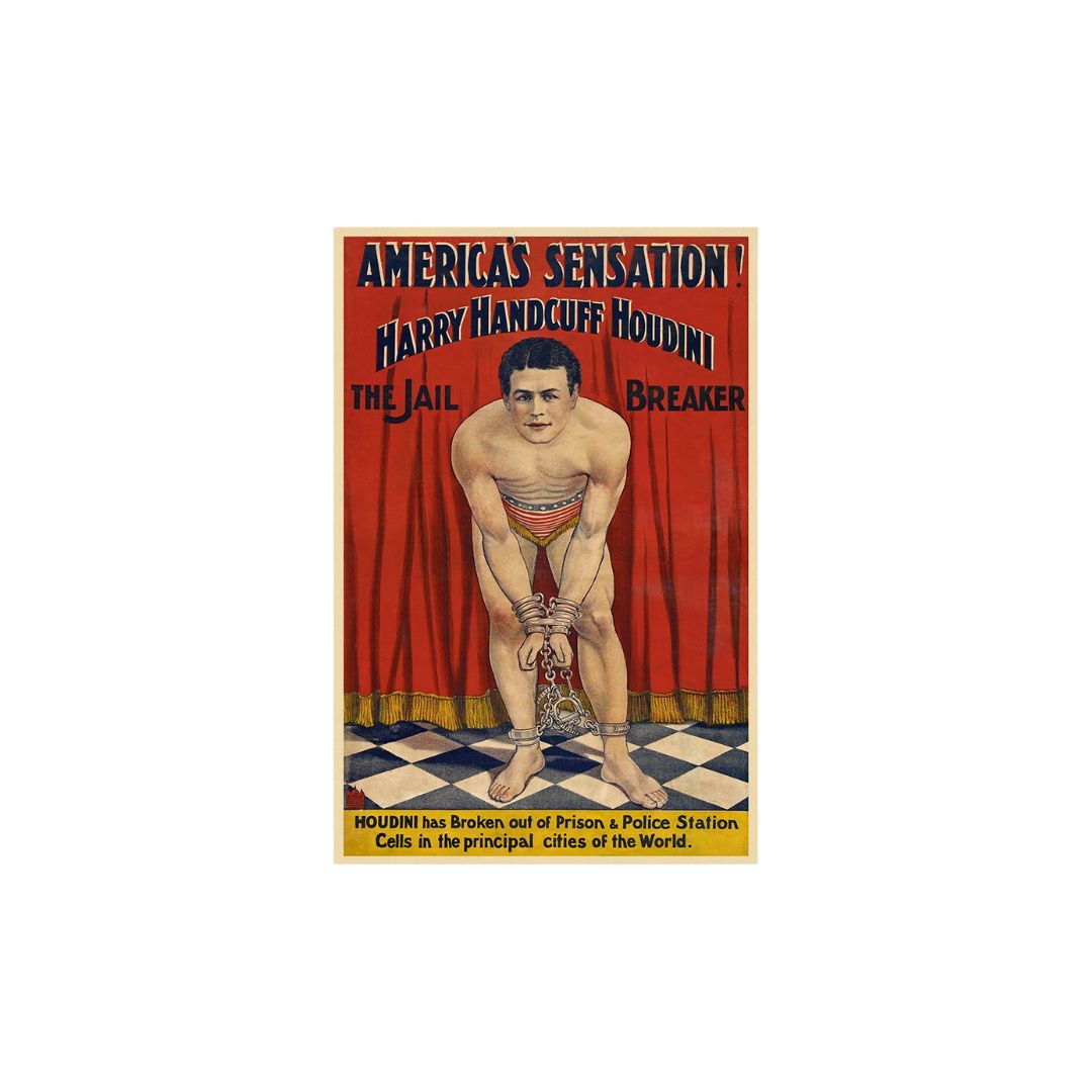 36" X 54" Houdini In Handcuffs Vintage Magic Poster Wall Art