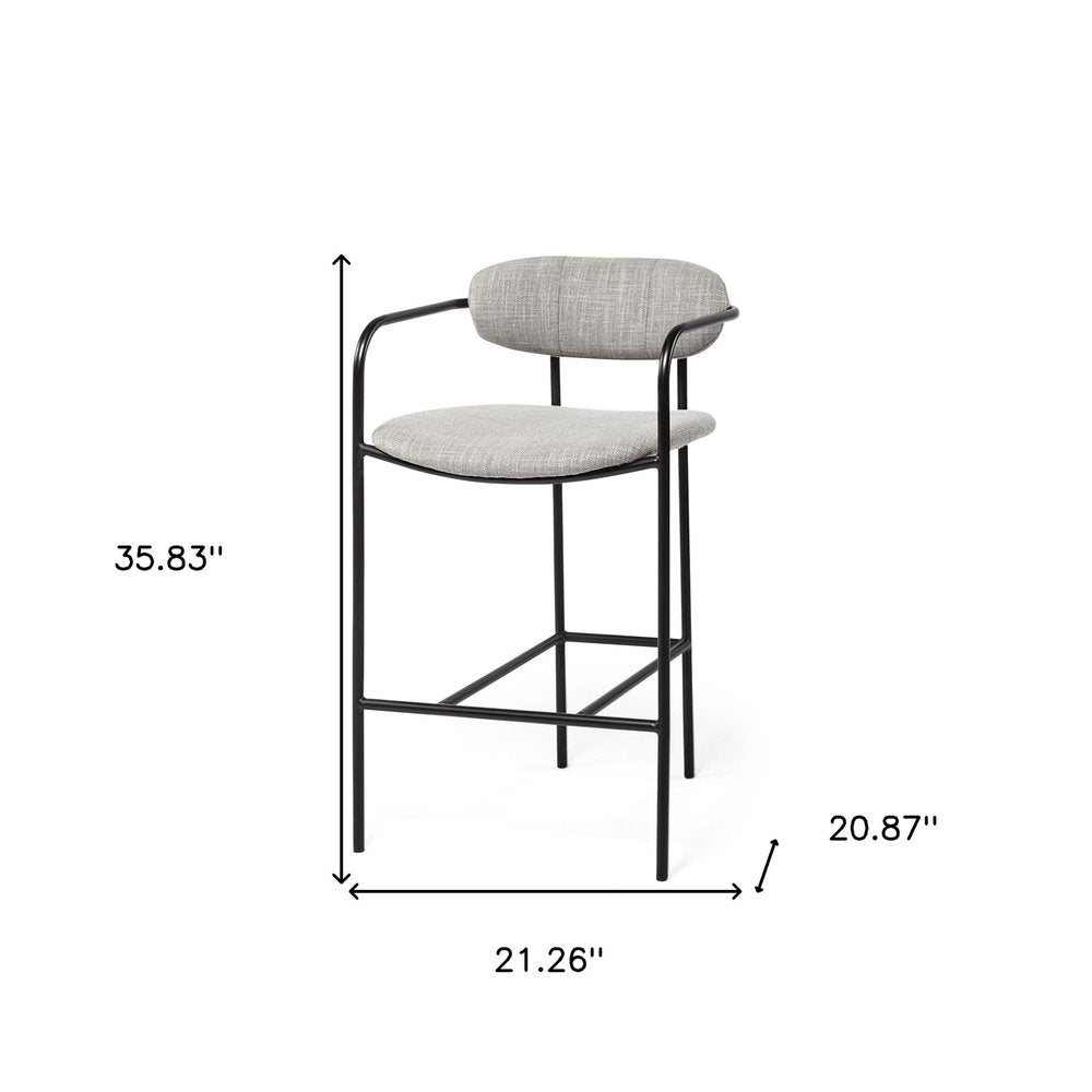 27" Gray And Black Fabric And Metal Counter Height Bar Chair