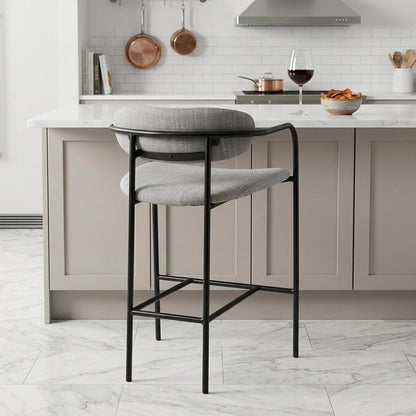 27" Gray And Black Fabric And Metal Counter Height Bar Chair