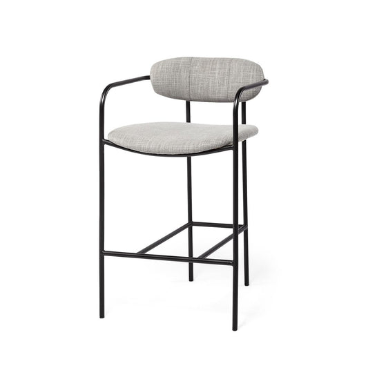 27" Gray And Black Fabric And Metal Counter Height Bar Chair