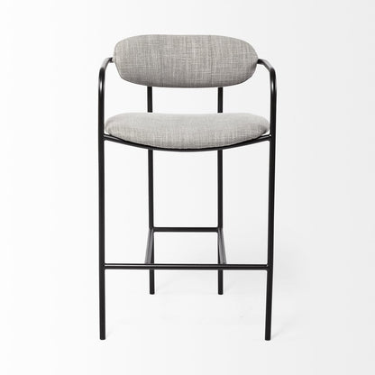 27" Gray And Black Fabric And Metal Counter Height Bar Chair