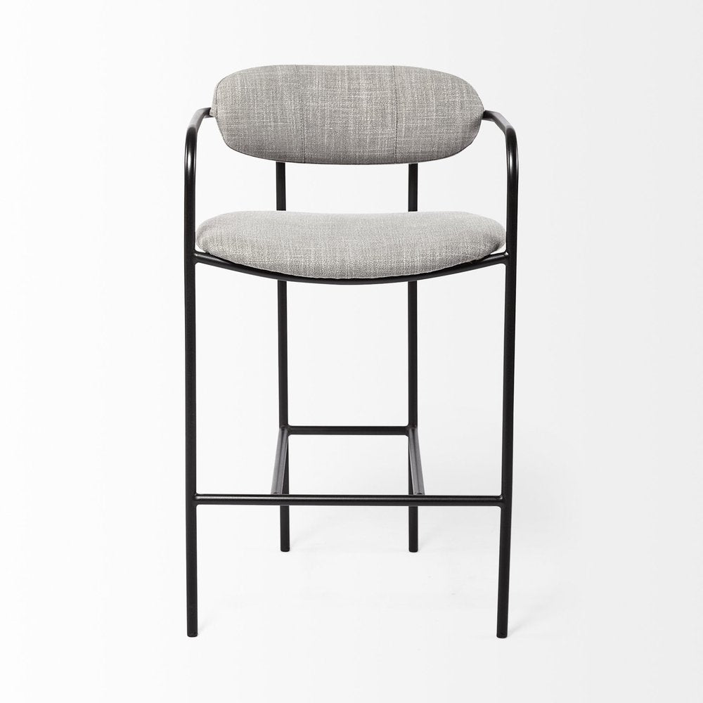 27" Gray And Black Fabric And Metal Counter Height Bar Chair