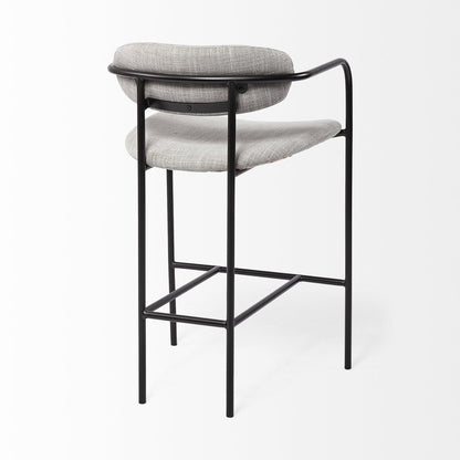 27" Gray And Black Fabric And Metal Counter Height Bar Chair