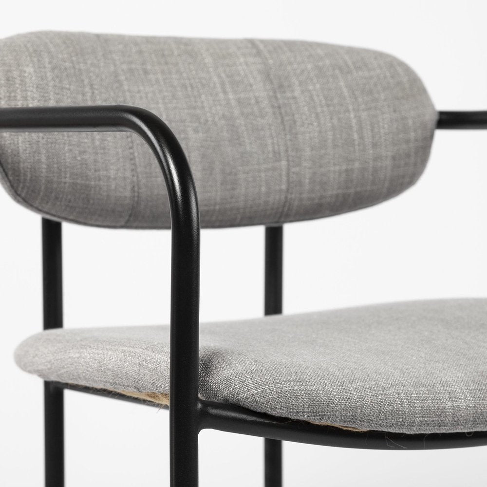 27" Gray And Black Fabric And Metal Counter Height Bar Chair