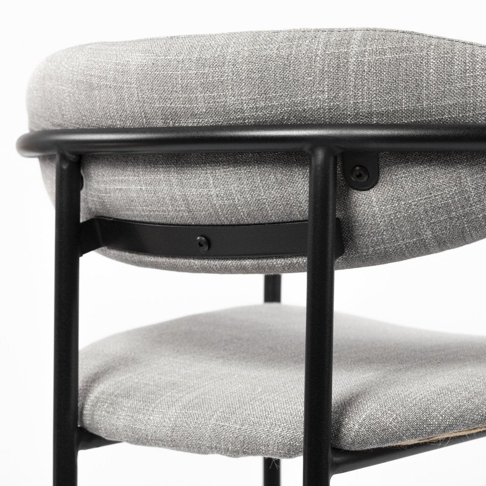 27" Gray And Black Fabric And Metal Counter Height Bar Chair