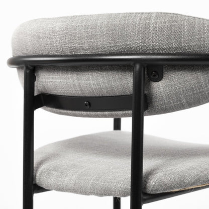 27" Gray And Black Fabric And Metal Counter Height Bar Chair