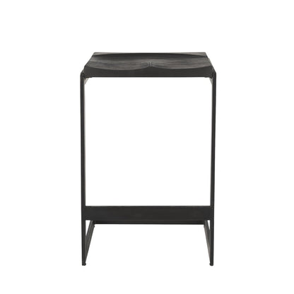 26" Black Solid Wood and Metal Backless Counter Height Bar Chair