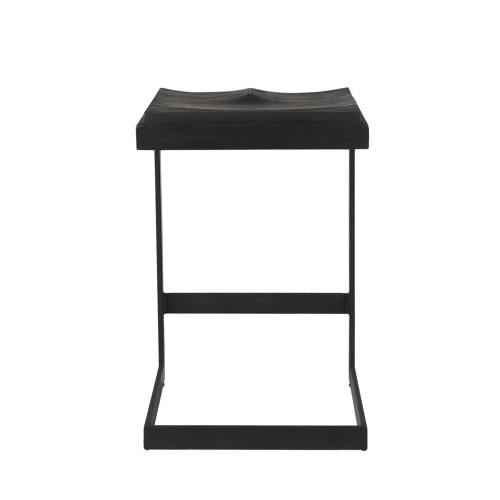 26" Black Solid Wood And Metal Backless Counter Height Bar Chair