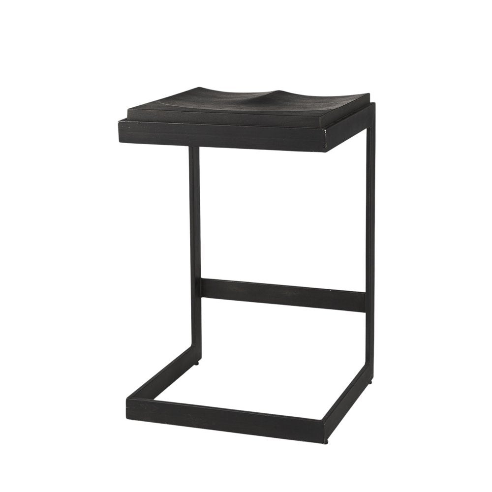 26" Black Solid Wood and Metal Backless Counter Height Bar Chair