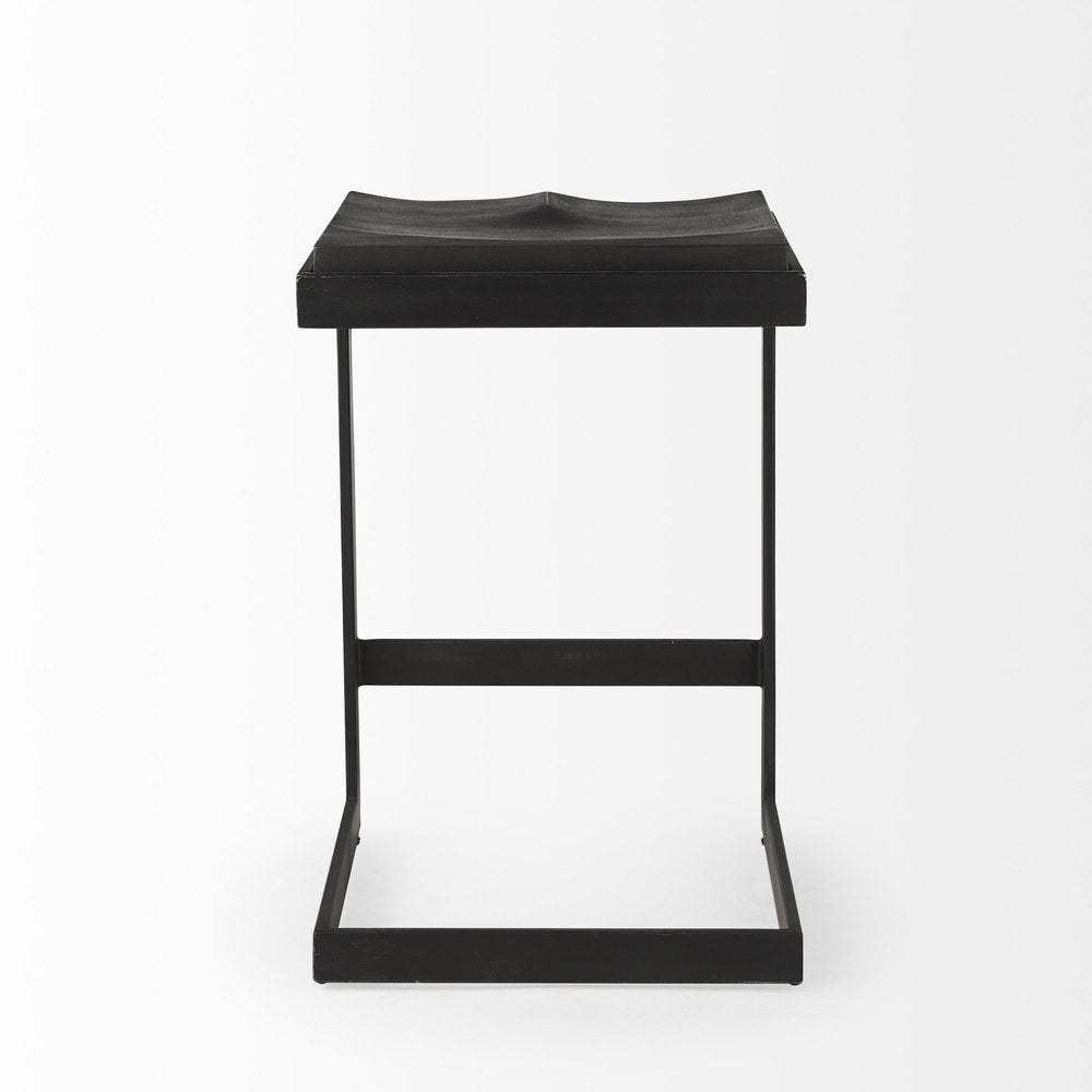 26" Black Solid Wood and Metal Backless Counter Height Bar Chair