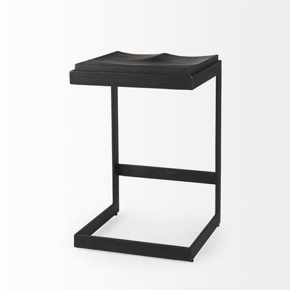 26" Black Solid Wood And Metal Backless Counter Height Bar Chair