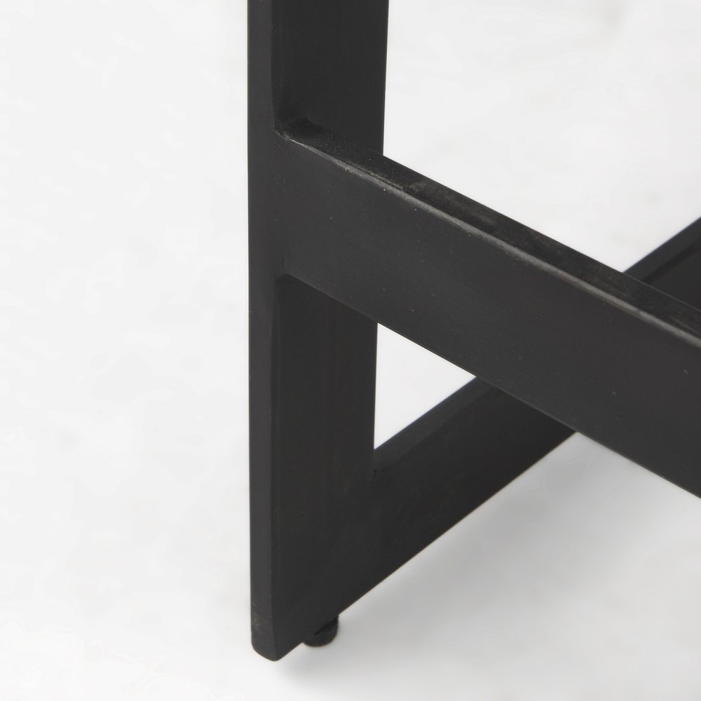 26" Black Solid Wood and Metal Backless Counter Height Bar Chair