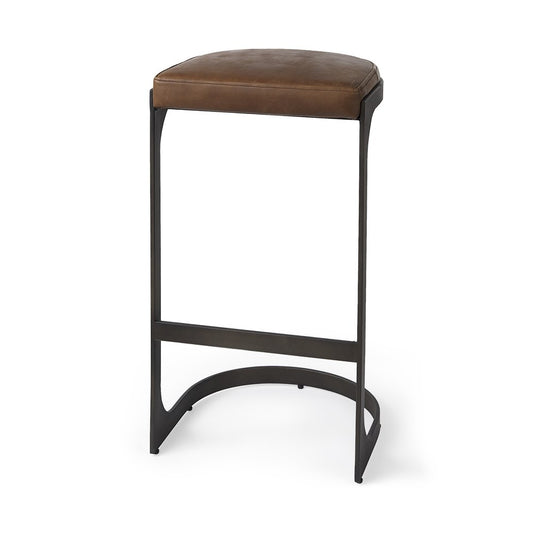 35" Black Leather and Metal Backless Bar Chair