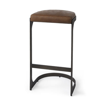 35" Black Leather and Metal Backless Bar Chair