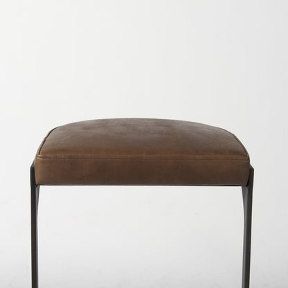 35" Black Leather and Metal Backless Bar Chair
