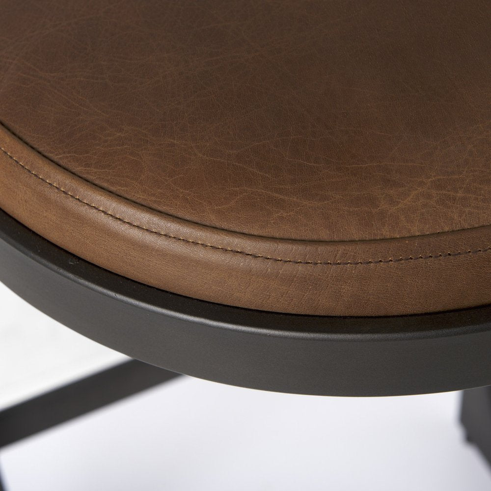 35" Black Leather and Metal Backless Bar Chair