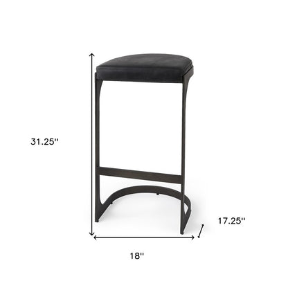 35" Black Leather and Metal Backless Bar Chair
