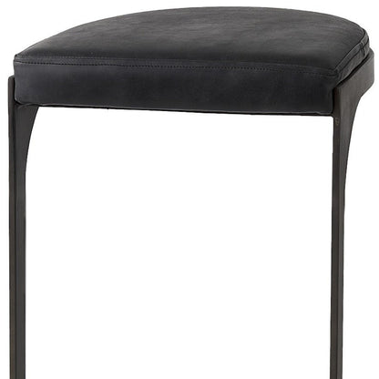 35" Black Leather and Metal Backless Bar Chair