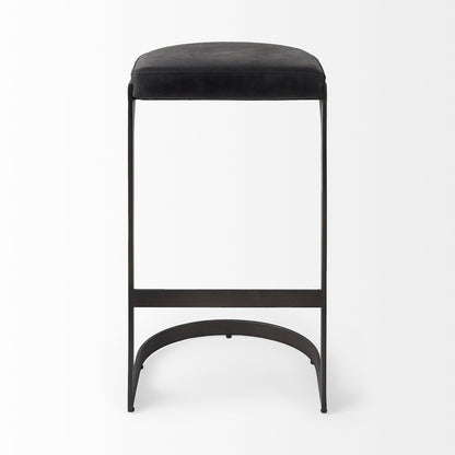 35" Black Leather and Metal Backless Bar Chair