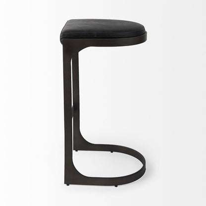 35" Black Leather and Metal Backless Bar Chair