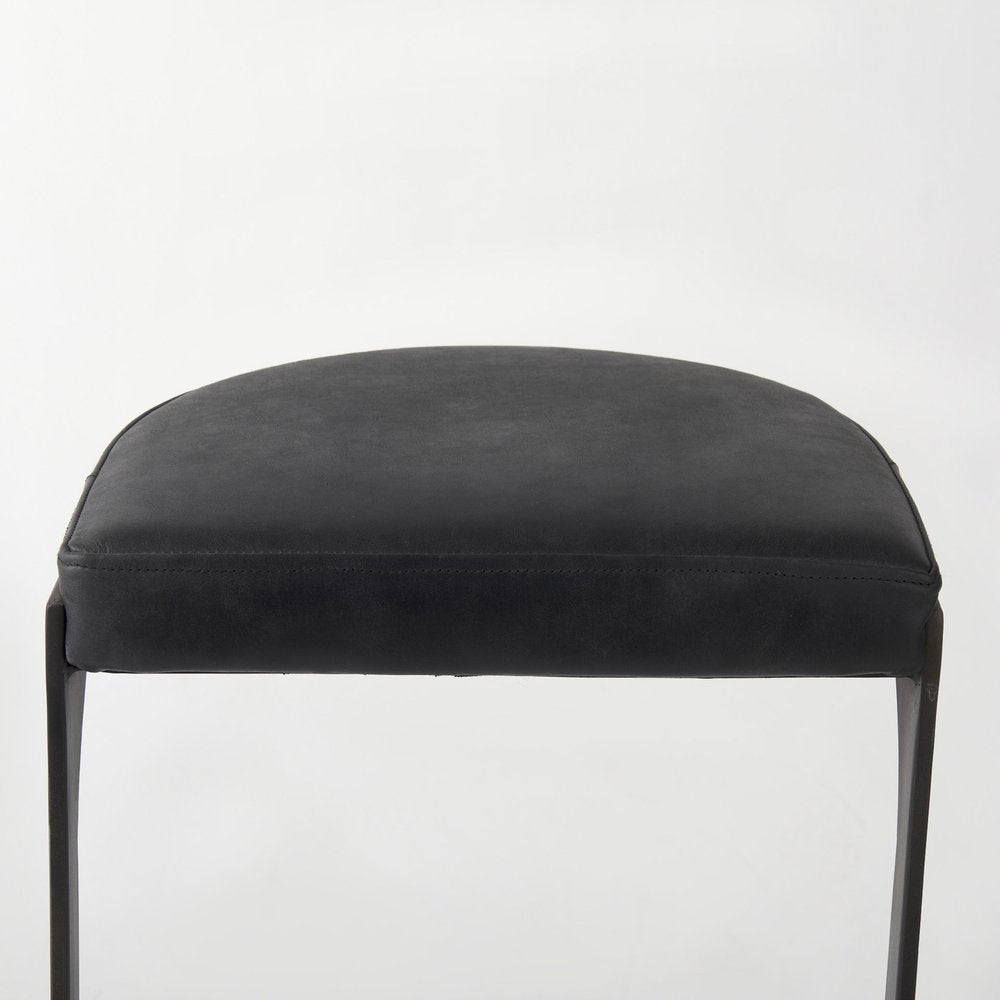 35" Black Leather and Metal Backless Bar Chair
