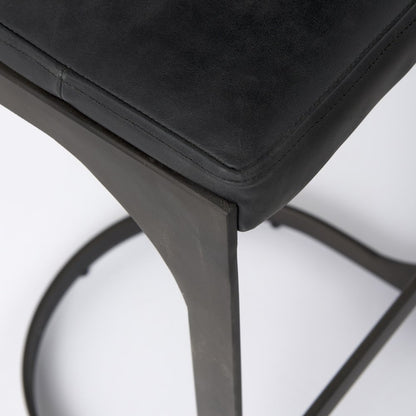 35" Black Leather and Metal Backless Bar Chair