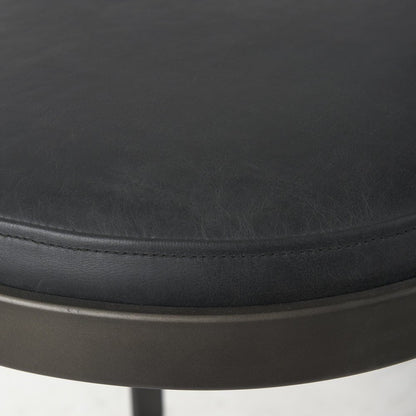 35" Black Leather and Metal Backless Bar Chair