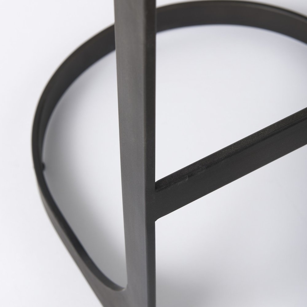 35" Black Leather and Metal Backless Bar Chair