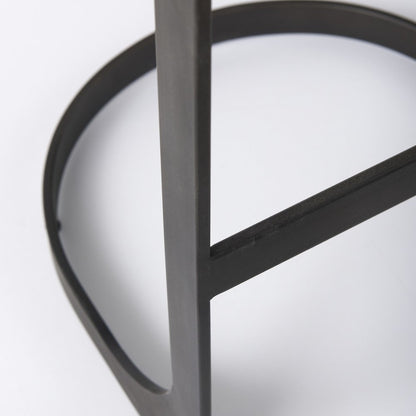 35" Black Leather and Metal Backless Bar Chair