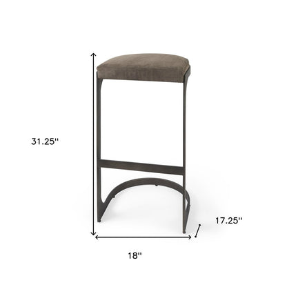 29" Black Leather and Metal Backless Bar Chair