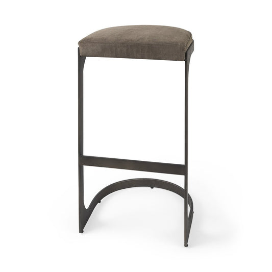 29" Black Leather and Metal Backless Bar Chair