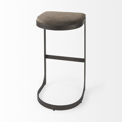 29" Black Leather and Metal Backless Bar Chair