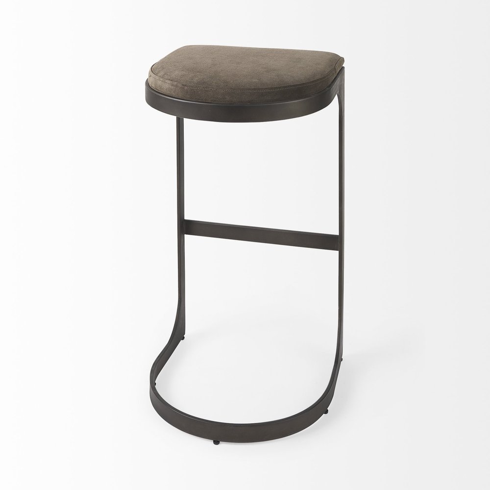 29" Black Leather and Metal Backless Bar Chair