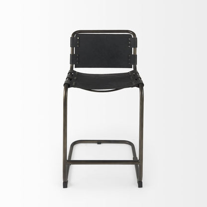 29" Black Leather And Iron Bar Chair