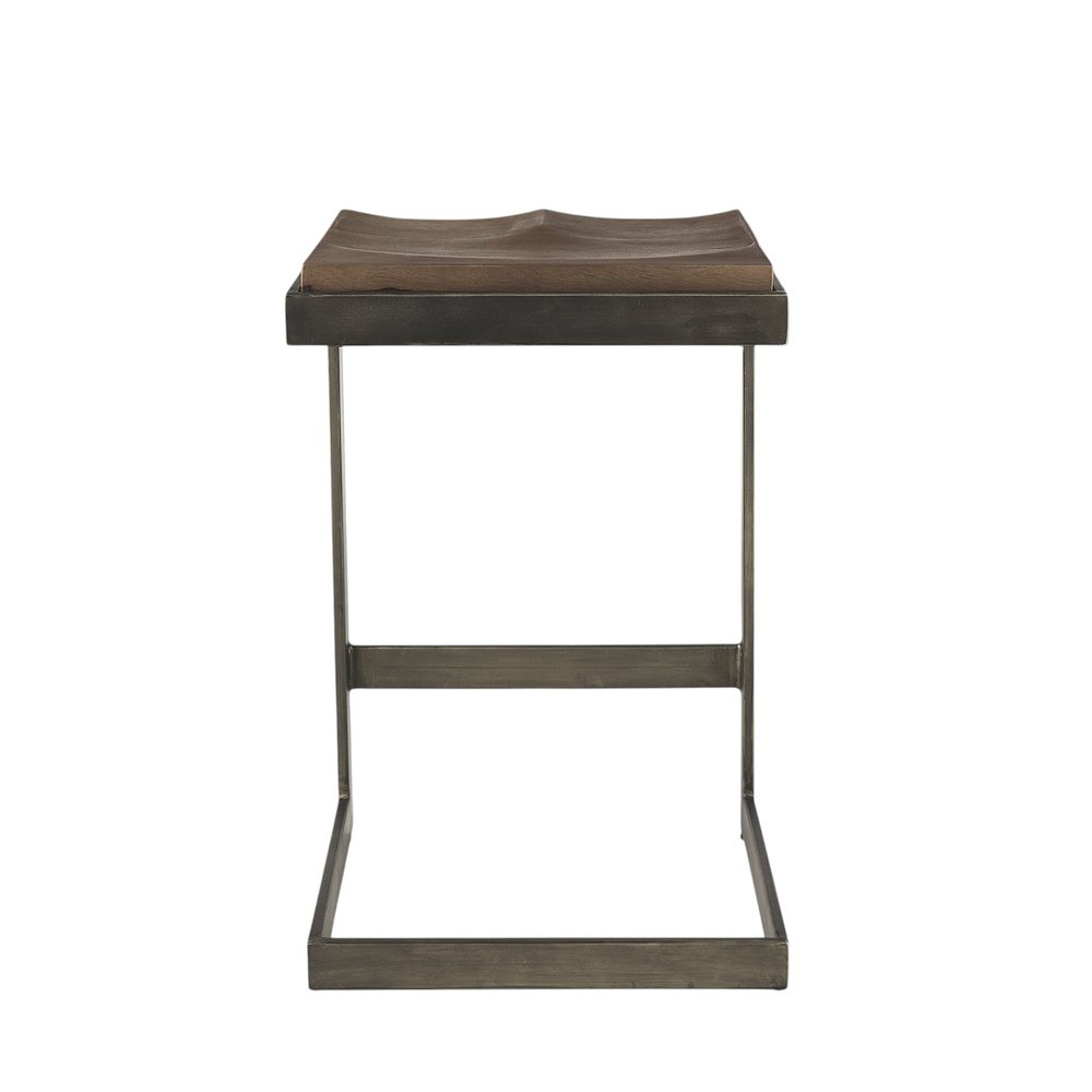 26" Wood Brown And Brown Solid Wood And Metal Backless Counter Height Bar Chair