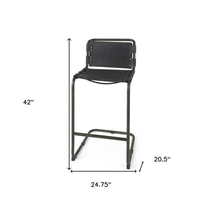30" Black And Gray Leather And Iron Bar Height Bar Chair