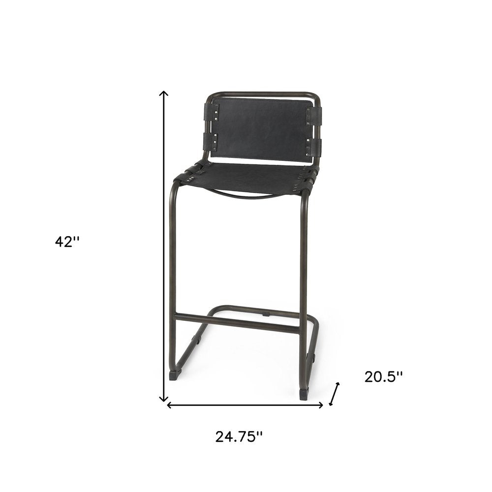30" Black And Gray Leather And Iron Bar Height Bar Chair