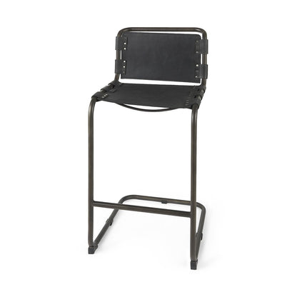 30" Black And Gray Leather And Iron Bar Height Bar Chair