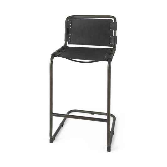 30" Black And Gray Leather And Iron Bar Height Bar Chair