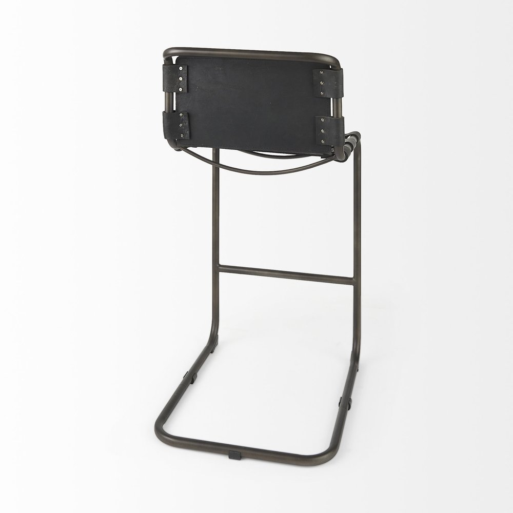 30" Black And Gray Leather And Iron Bar Height Bar Chair