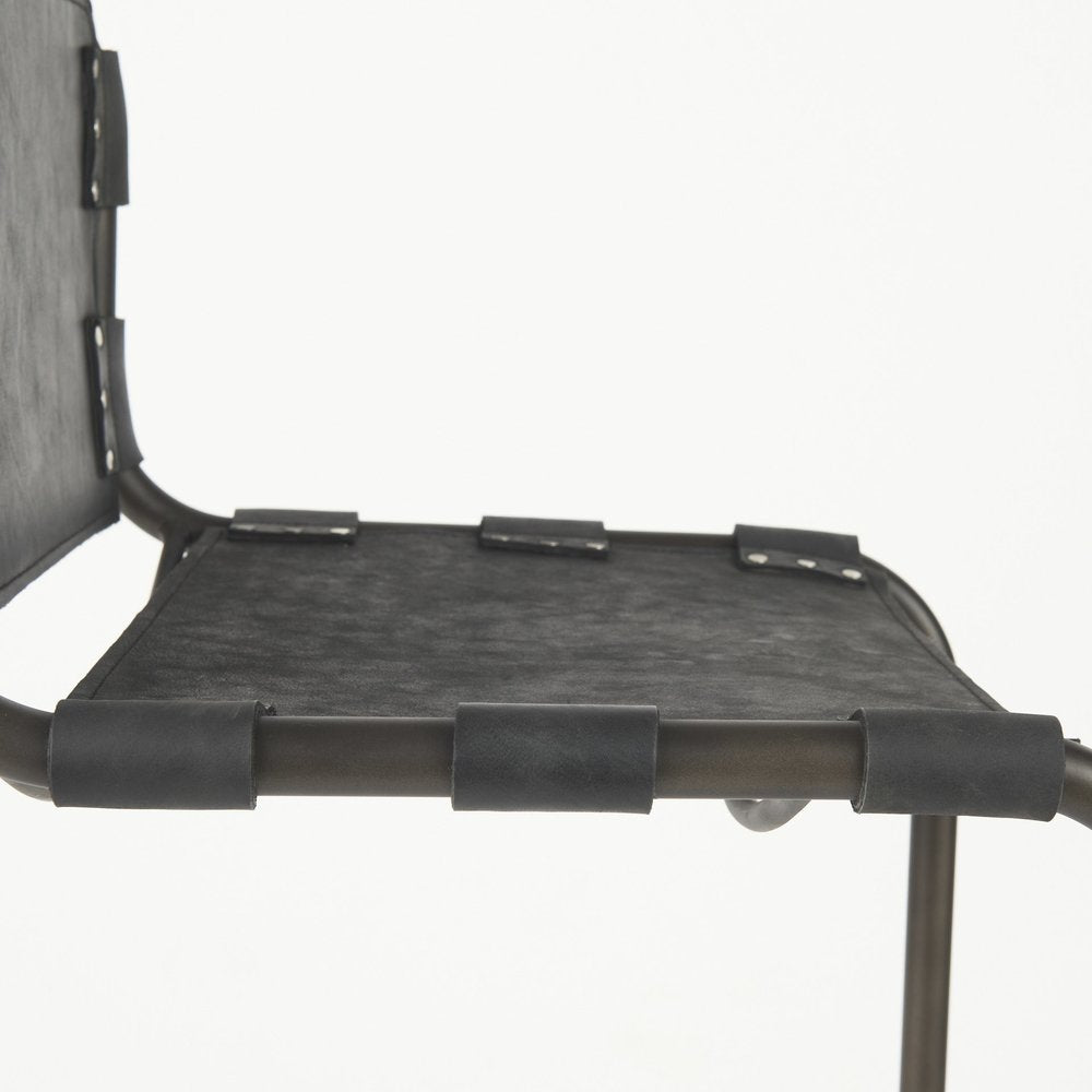 30" Black And Gray Leather And Iron Bar Height Bar Chair