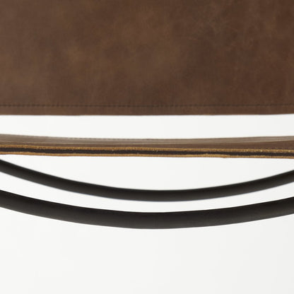 35" Brown and Black Leather and Metal Bar Chair