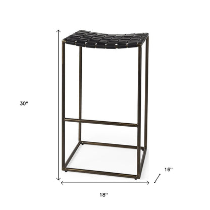 35" Brown and Black Leather and Iron Backless Counter Height Bar Chair