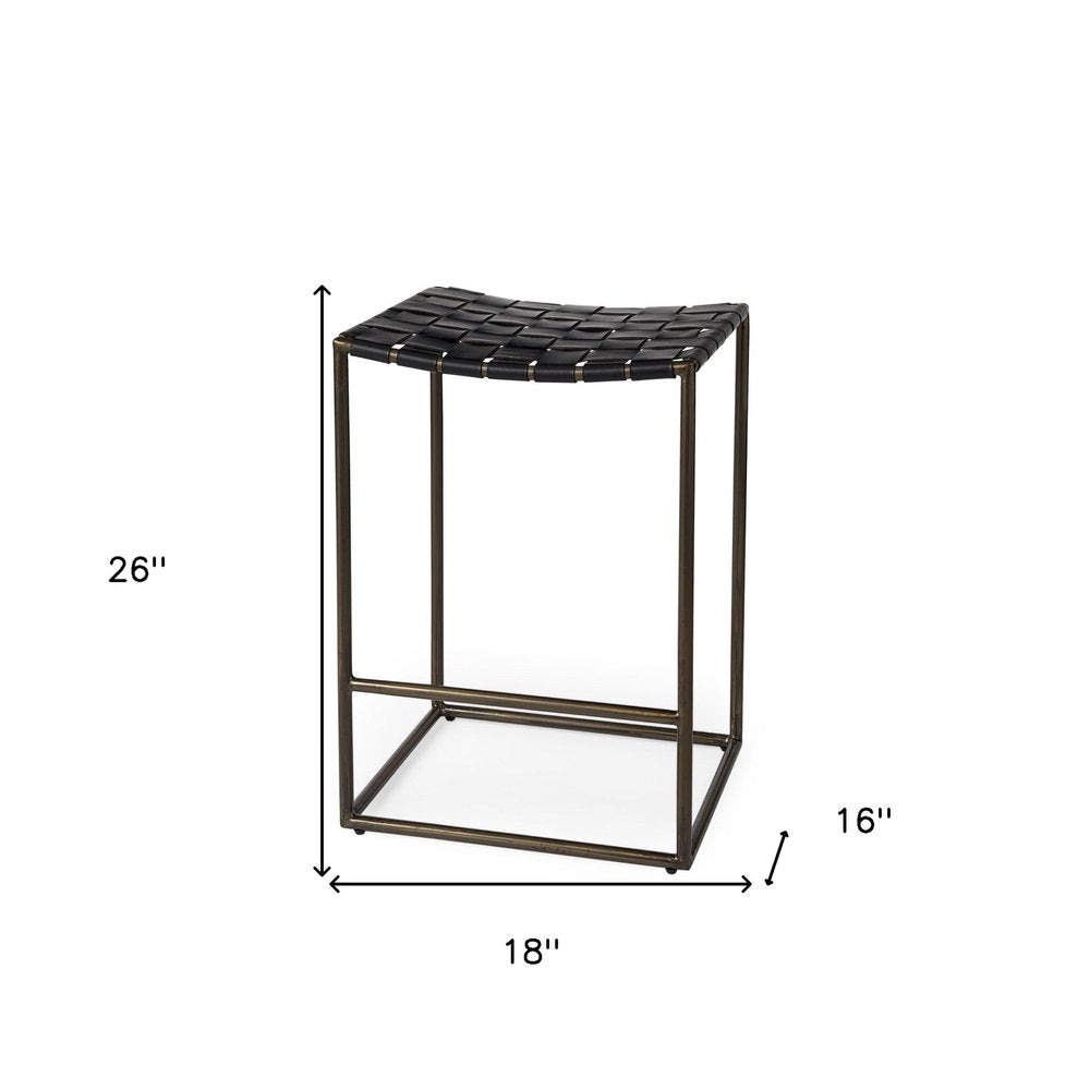 29" Bronze Leather and Metal Backless Bar Chair