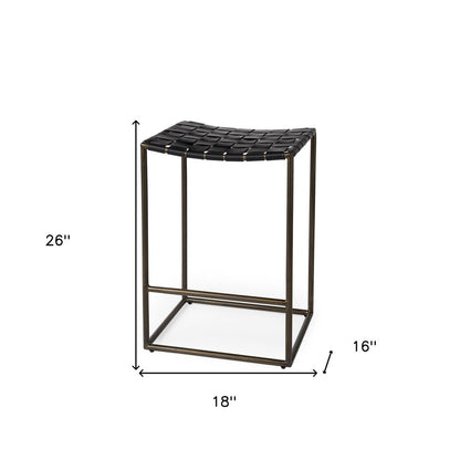 29" Bronze Leather and Metal Backless Bar Chair
