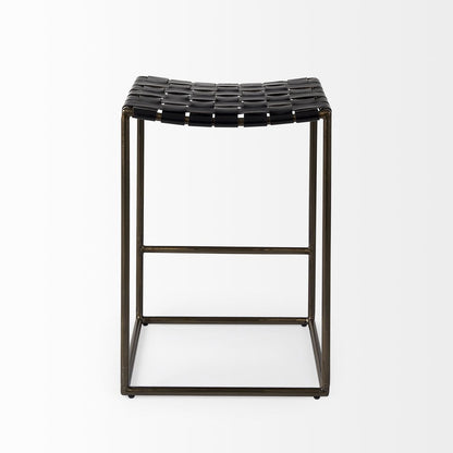 29" Black And Bronze Leather And Metal Backless Counter Height Bar Chair